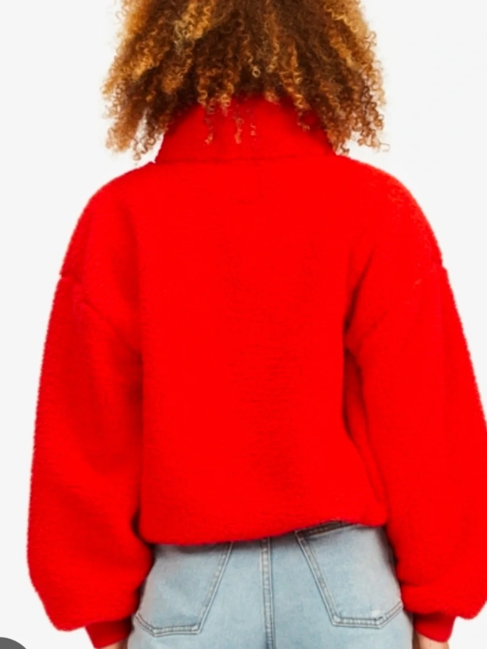 Billabong Bright Red Tomato Teddy Sherpa  Fleece Half Zip Jacket - Picture 6 of 11